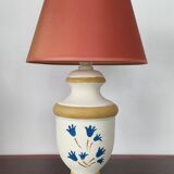 D'Albret lamp in beige terracotta with blue flowers - Hand painted - 80s