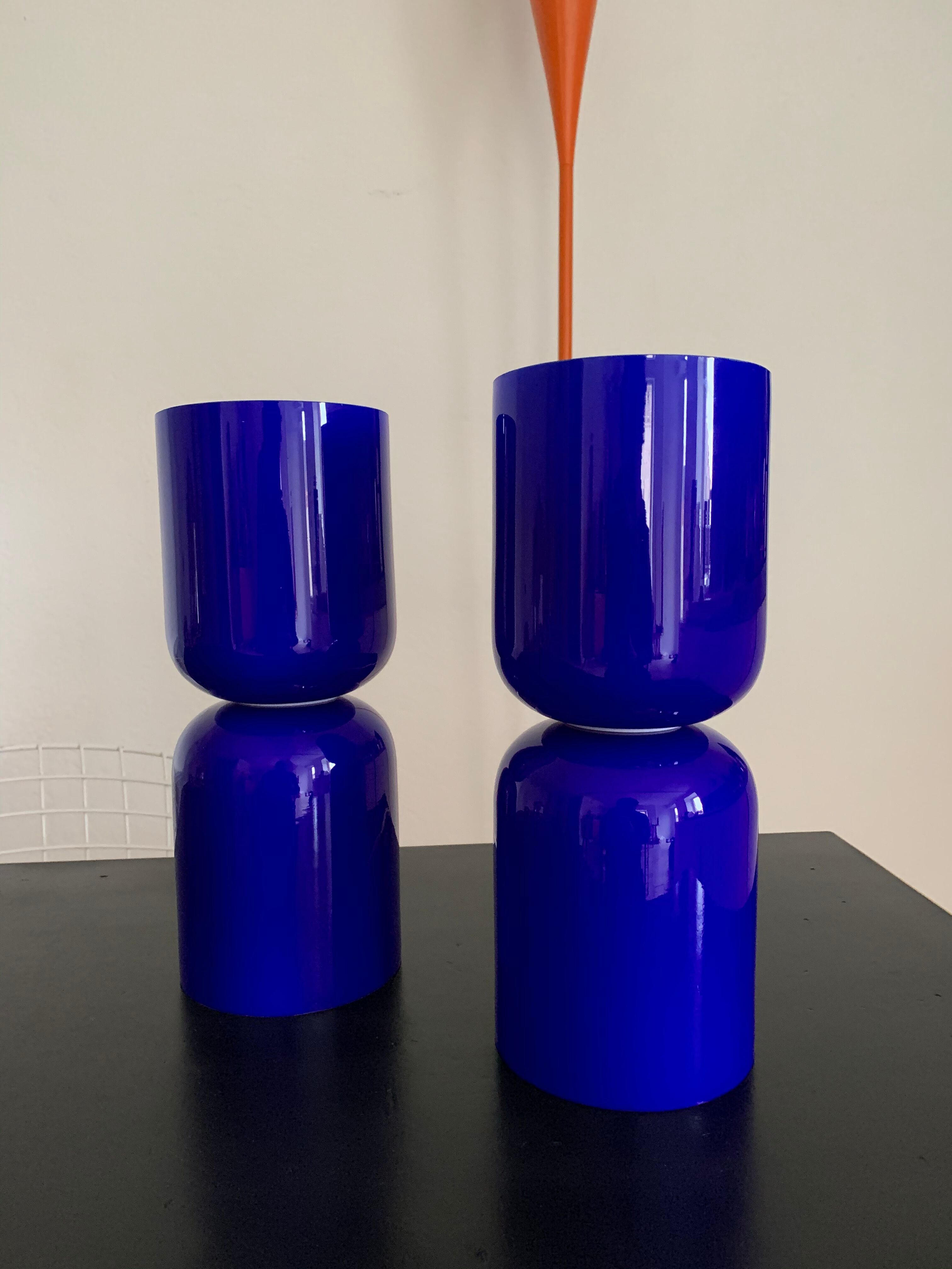 Pair vintage opaline diabolo lamps