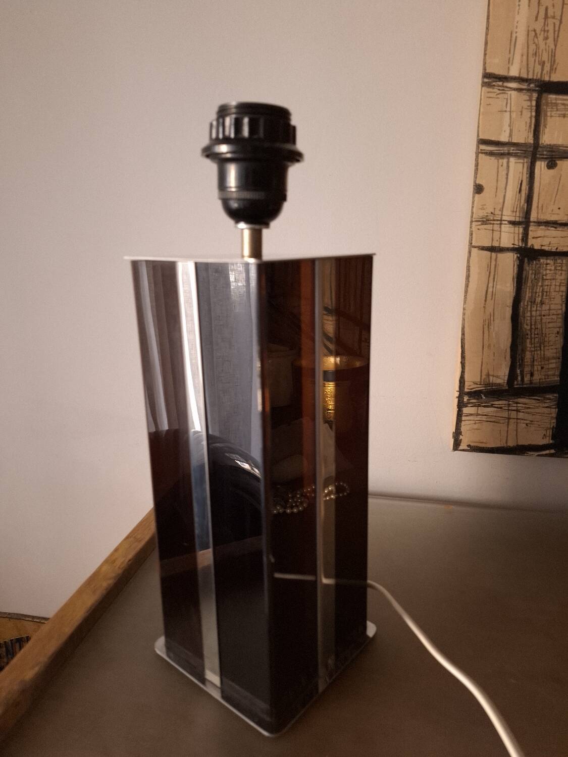 Pied de lampe années 70'S en plexi et chrome