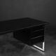 Vintage Mid-Century Danish Black Modern Minimalist Oak Office Desk with Chrome Base, 1970s