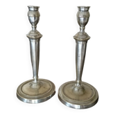 Paire de bougeoirs en bronze argenté d'époque Directoire