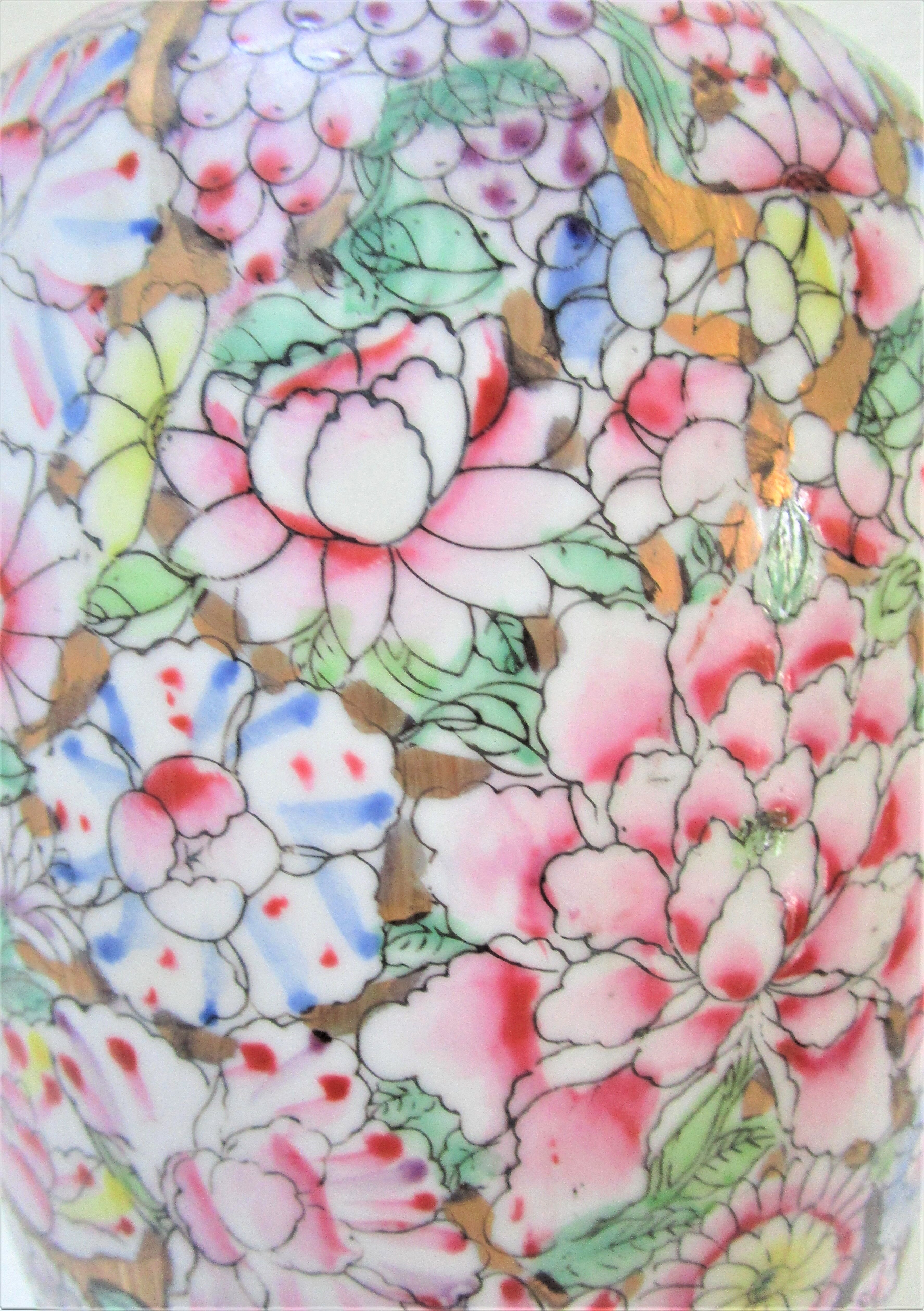 Chinese porcelain lamp foot with polychrome decoration of vintage flowers