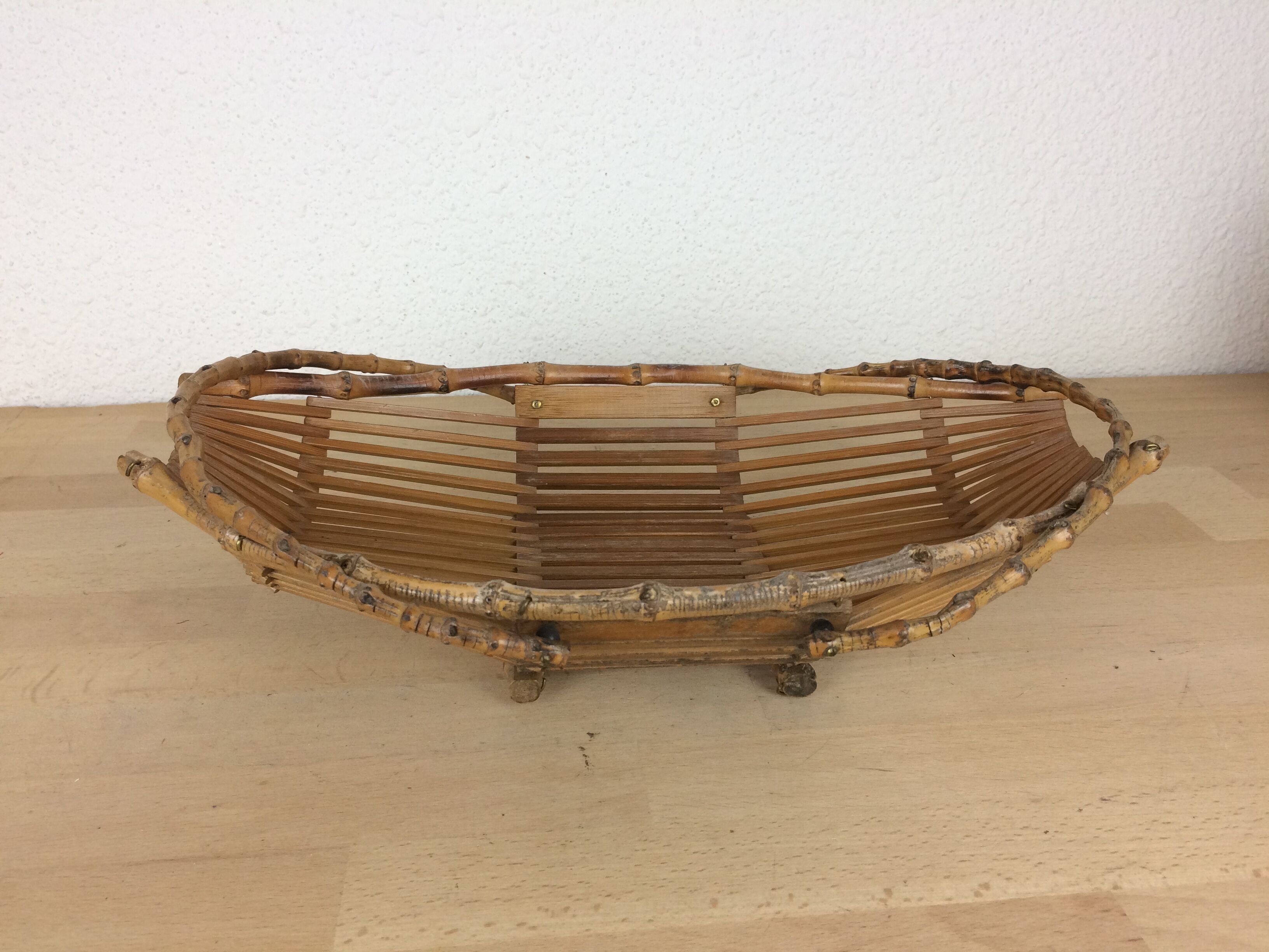 Vintage wicker and rattan fruit basket