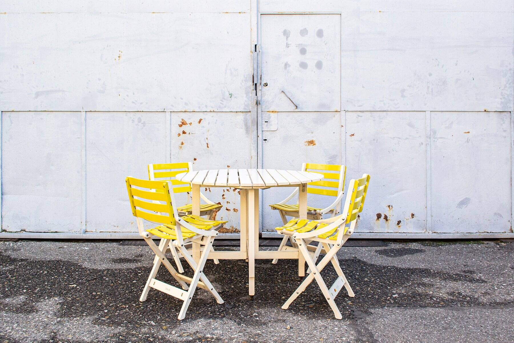 Reguitti folding garden table in wood with chairs, 1970s, set of 5