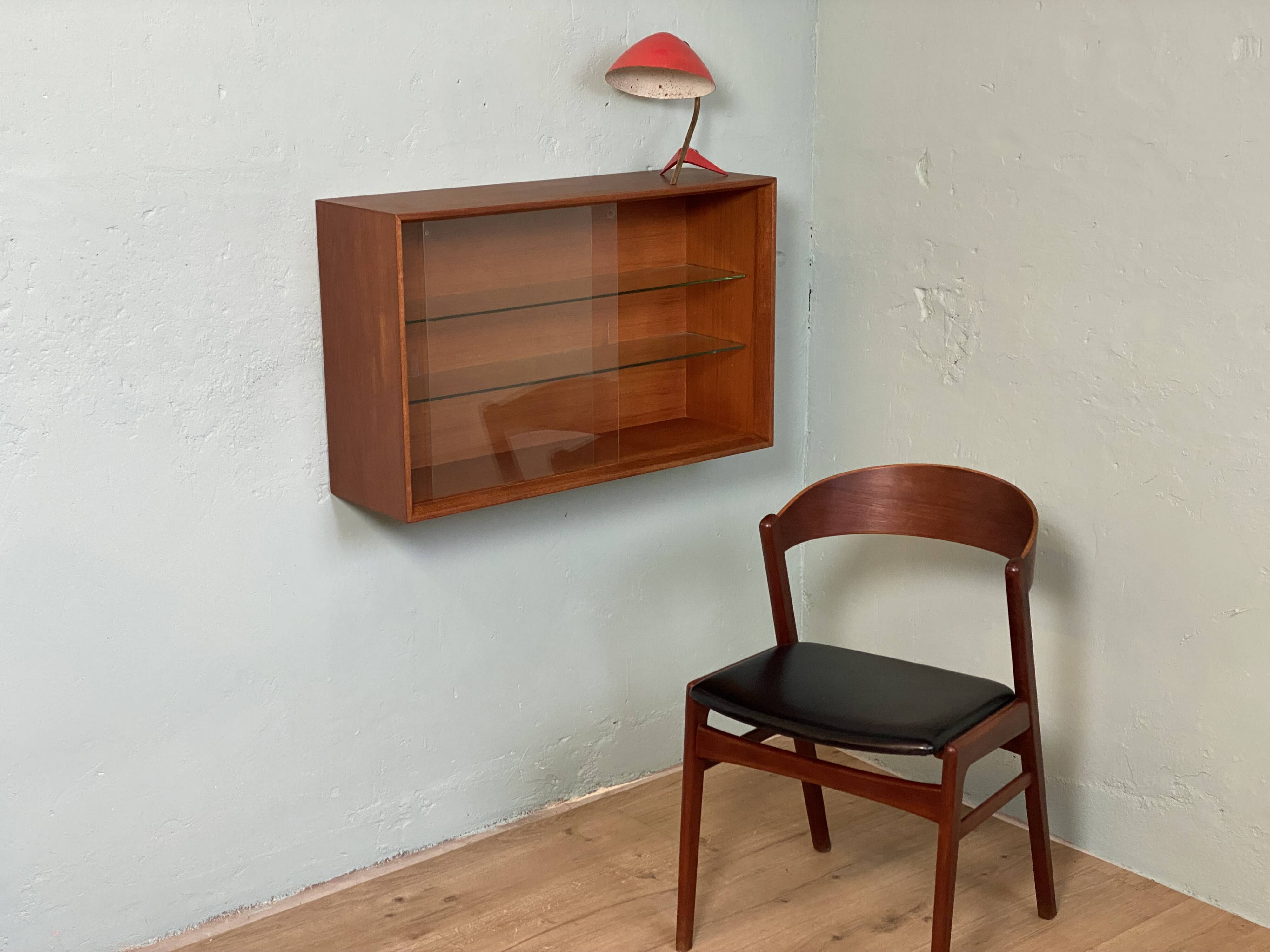 Scandinavian teak wall display cabinet from the 60s