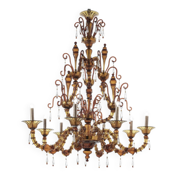 Handcrafted Modern Brown Ca’ Rezzonico Chandelier With Curled Murano Glass