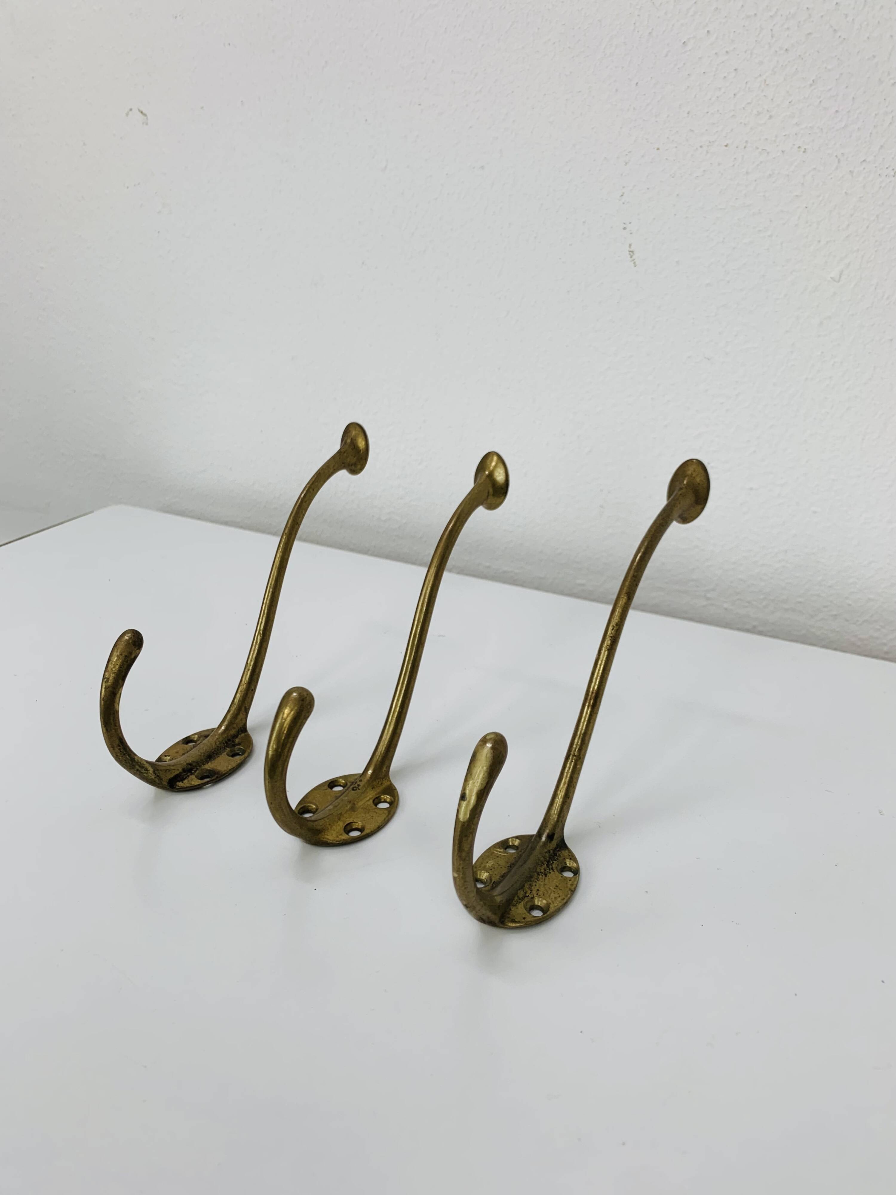 3 vintage gold brass hooks