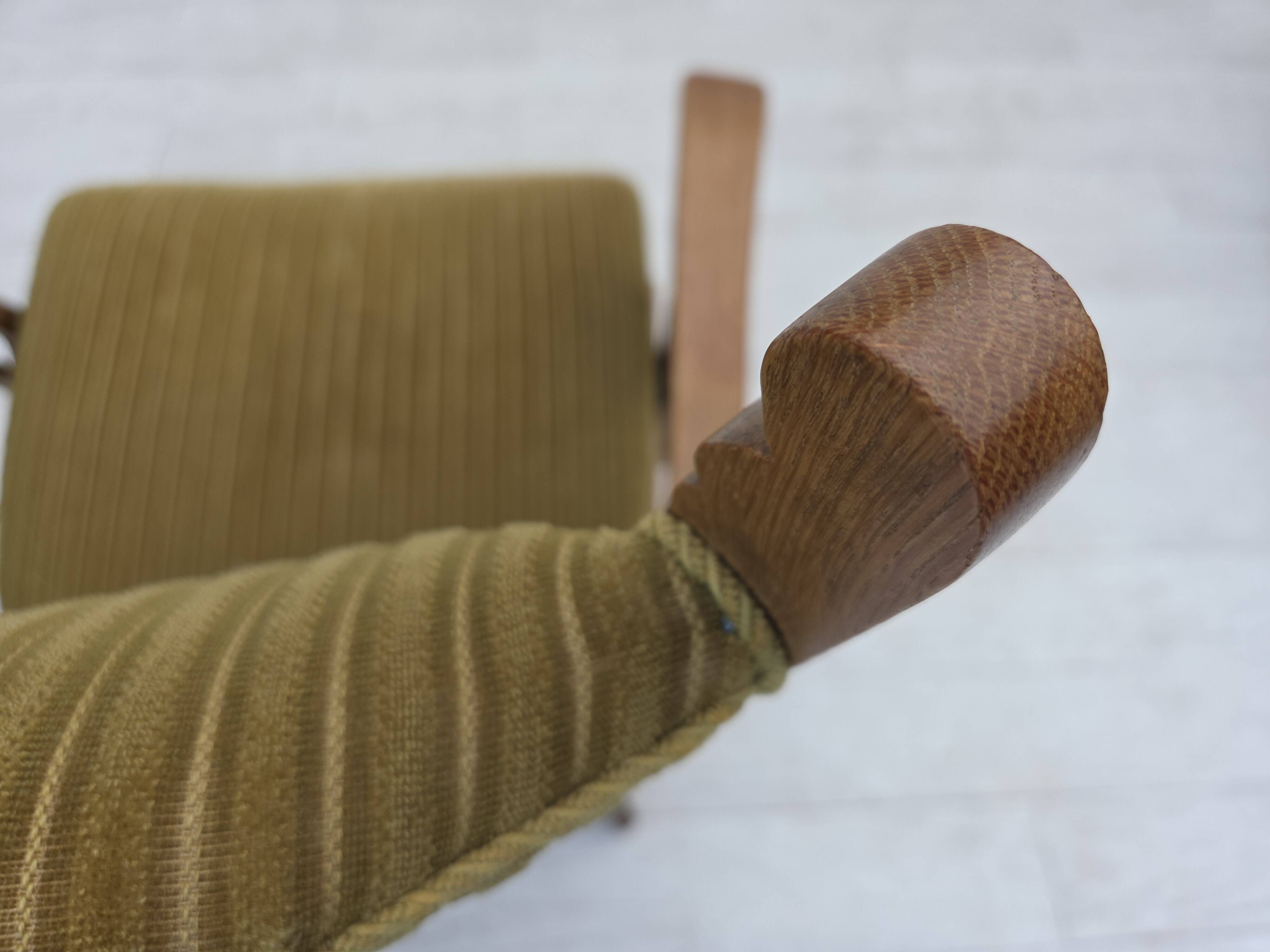 1970s, Scandinavian armchair, cotton/wool fabric, solid oak wood.