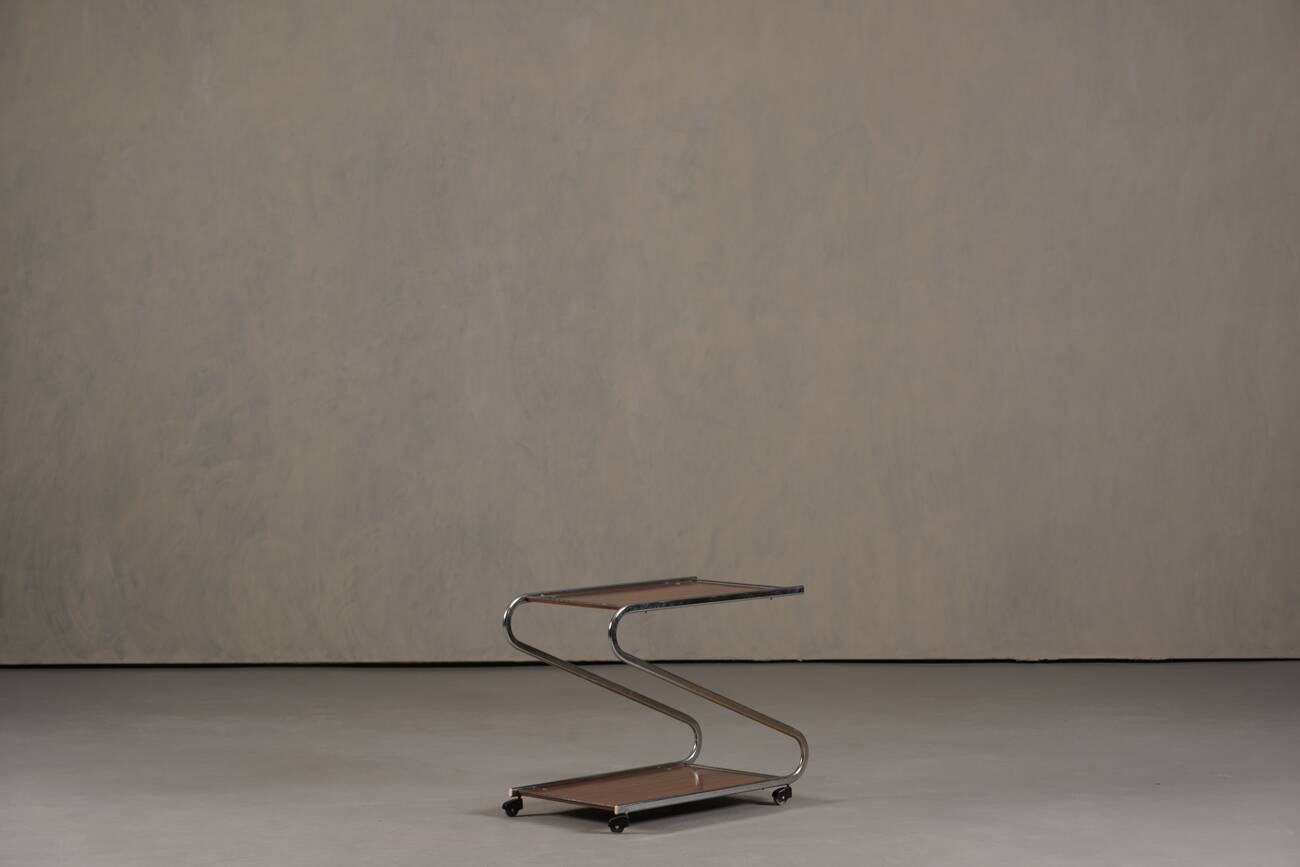 Vintage aluminium and plywood bar cart, Germany 1980s
