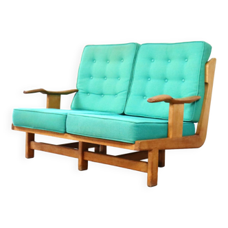 Rare Guillerme & Chambron Solid Oak Sofa, France 1960s