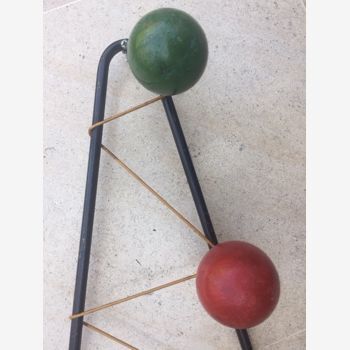 Wall coat holder 5 patères balls, 50s
