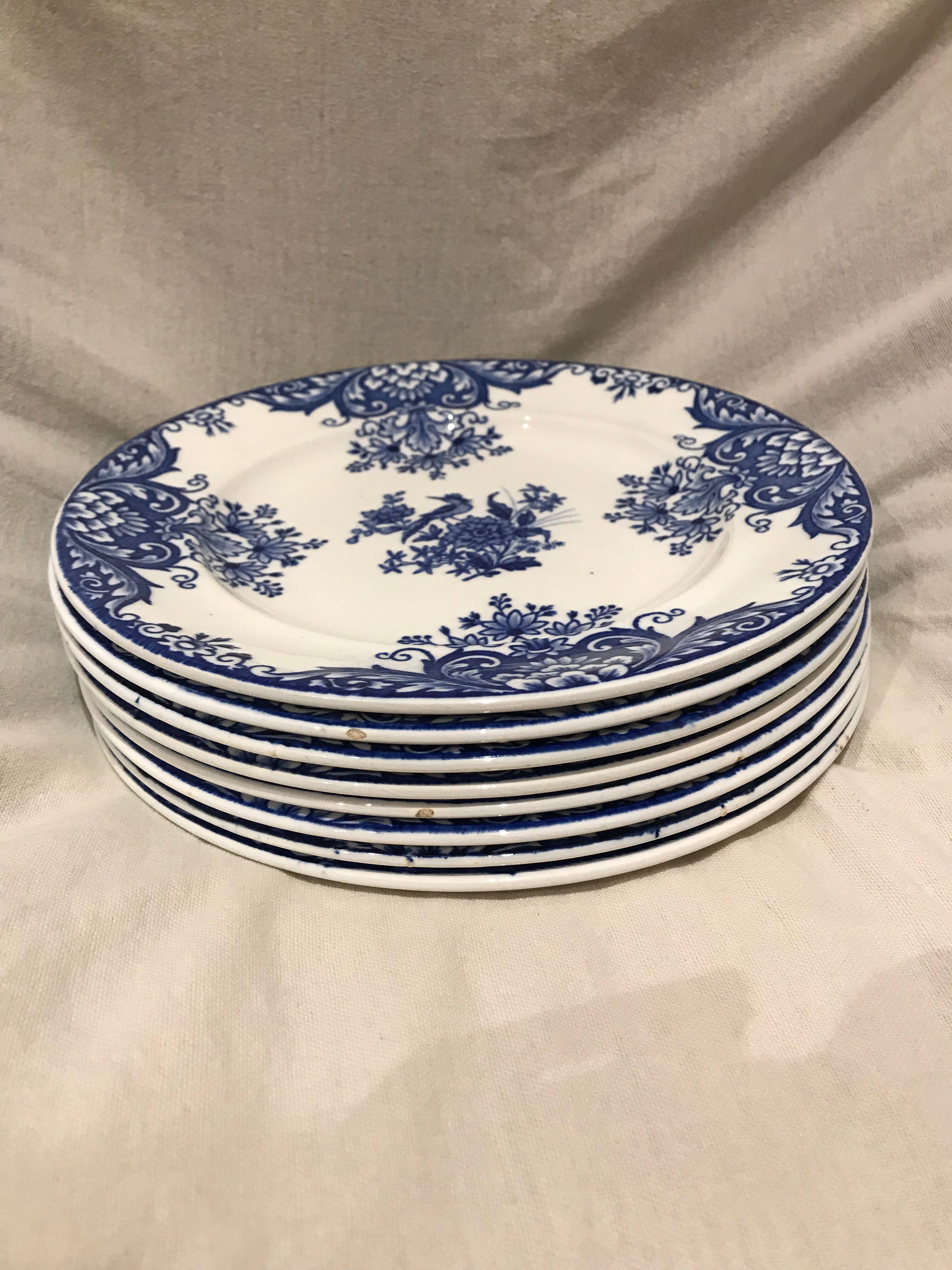 8 Longwy blue dessert plates