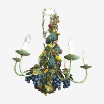Fruit-decorated iron chandelier
