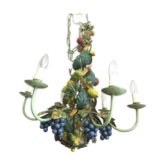 Fruit-decorated iron chandelier