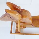 Superb horse rocking in 1970-1980 vintage seventies French rocking horse pine