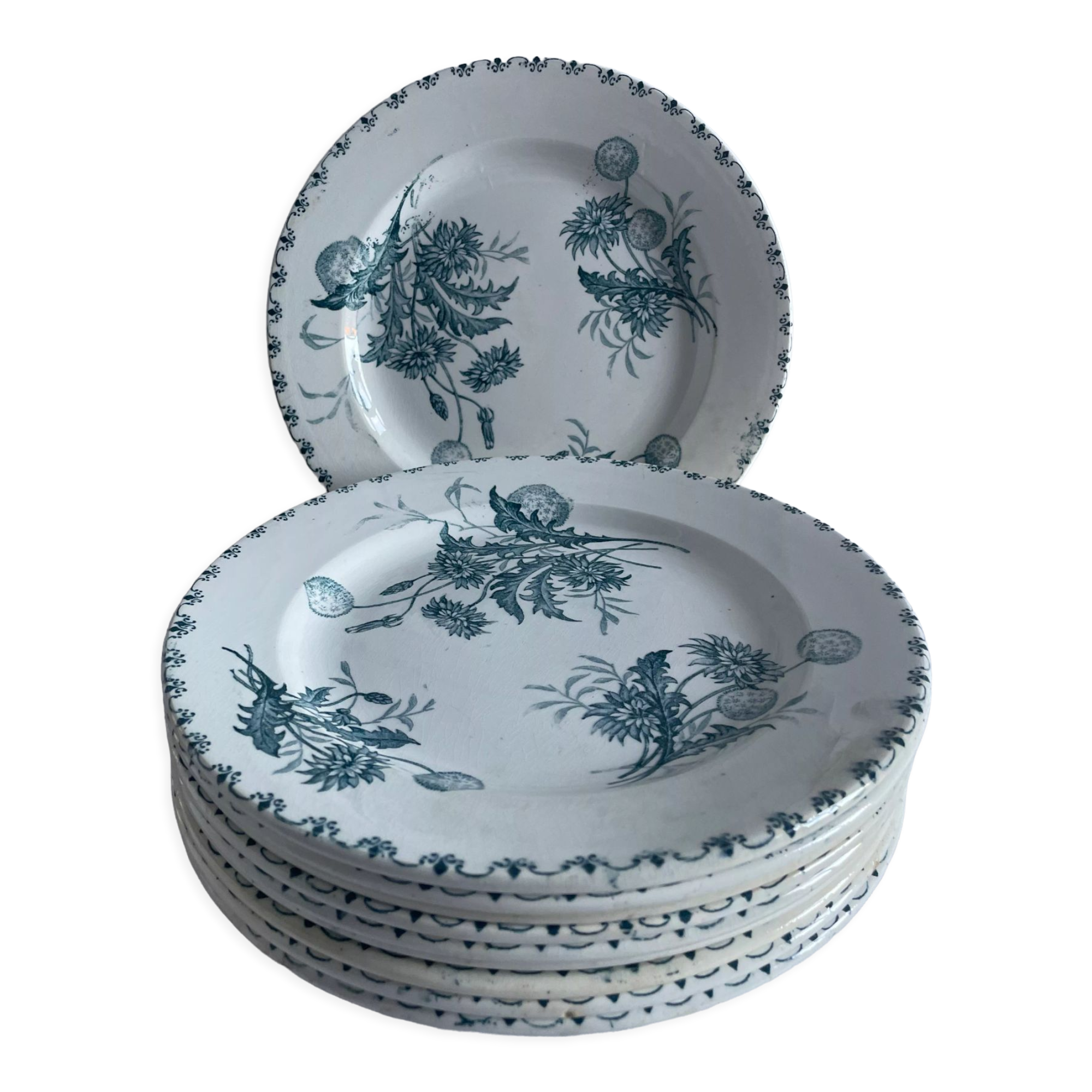 Set of 10 flat plates Terre de Fer XIXth, "Madrid"