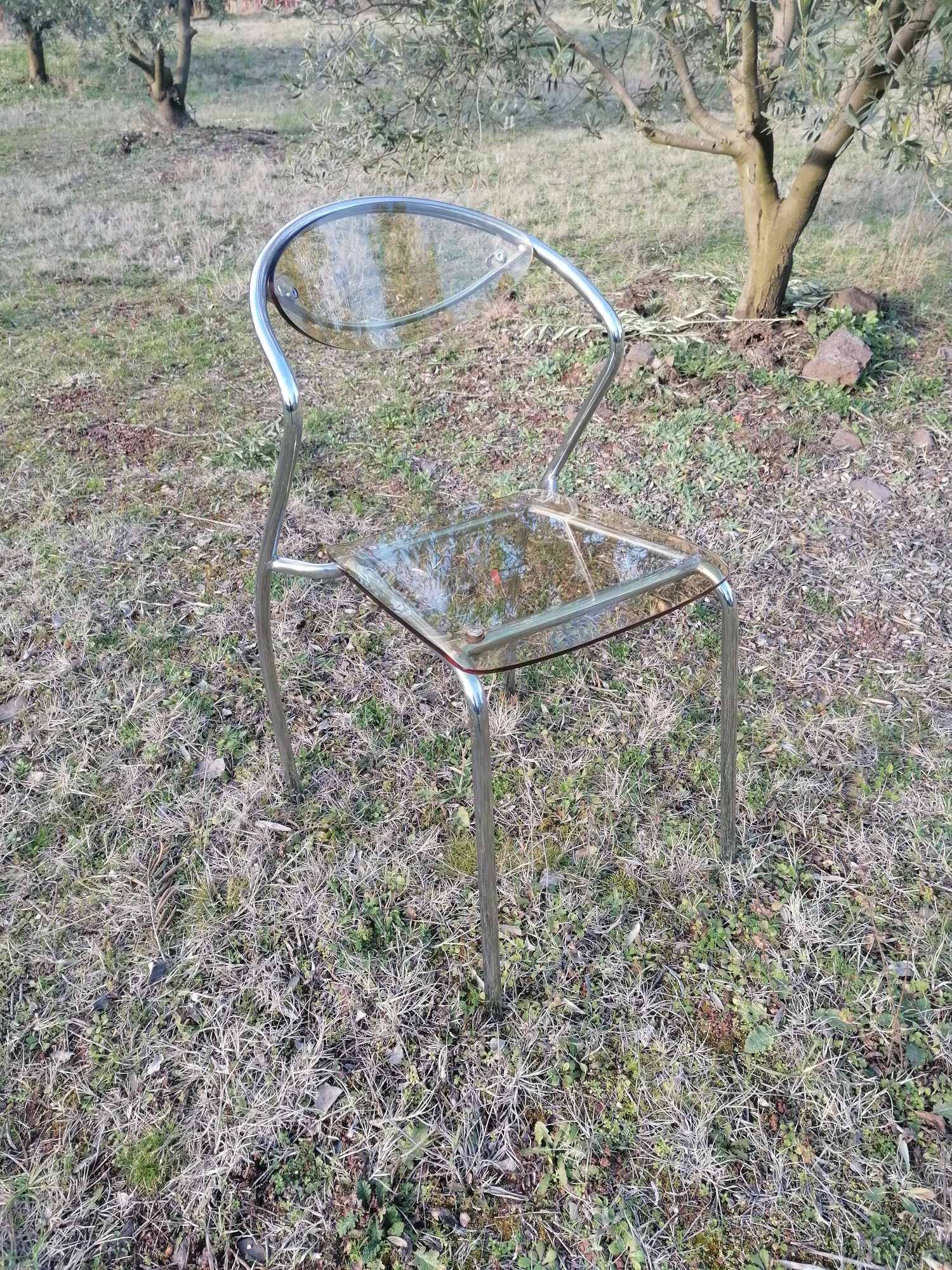 Vintage designer chair in plexiglass and chrome 1980