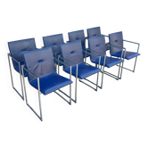 Four Arco Frame Dining Chairs / Blue Leather / Burkhard Vogther