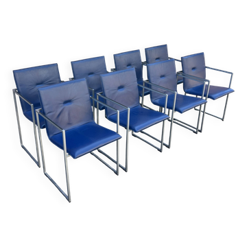 Four Arco Frame Dining Chairs / Blue Leather / Burkhard Vogther