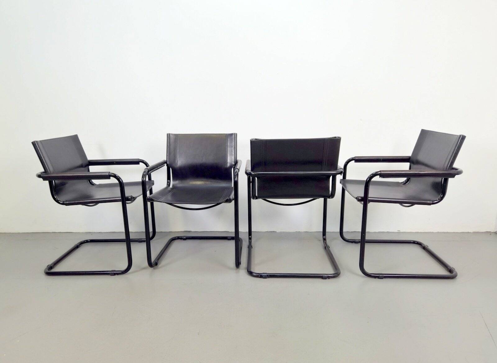 Mid-Century Modern Bauhaus Leather B34 Armchairs by Mart Stam & Marcel Breuer for Fasem, Italy, 1980, Set of 4