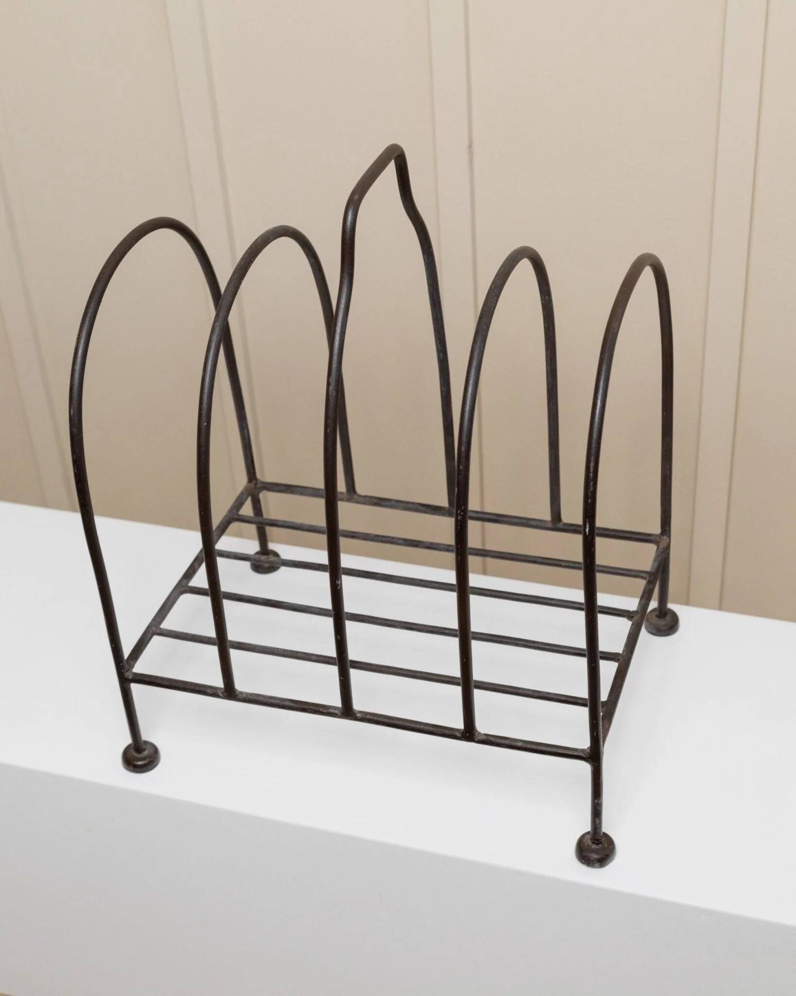 Black Metal Magazine Rack - Italian 1970s Vintage, Handmade, Four-Compartment Organizer