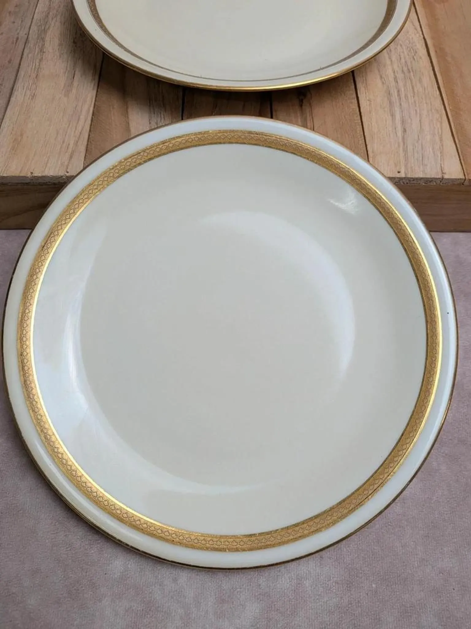 Set of 2 antique Limoges porcelain plates – Golden friezes