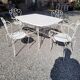 Old wrought iron garden furniture, table + 2 armchairs + 2 chairs