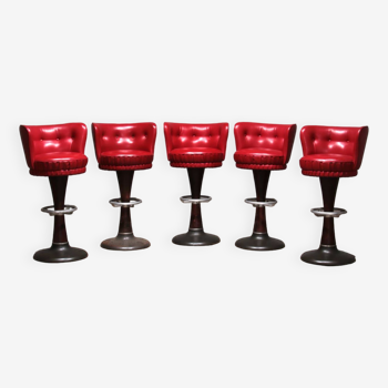 Captain's Bar Chair with Red Leather Upholstery and Steel Base