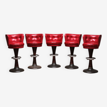Chaise de bar Captain's avec revêtement en cuir rouge et base en acier