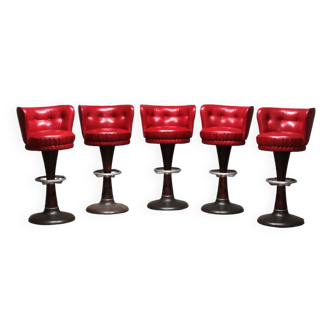 Captain's Bar Chair with Red Leather Upholstery and Steel Base