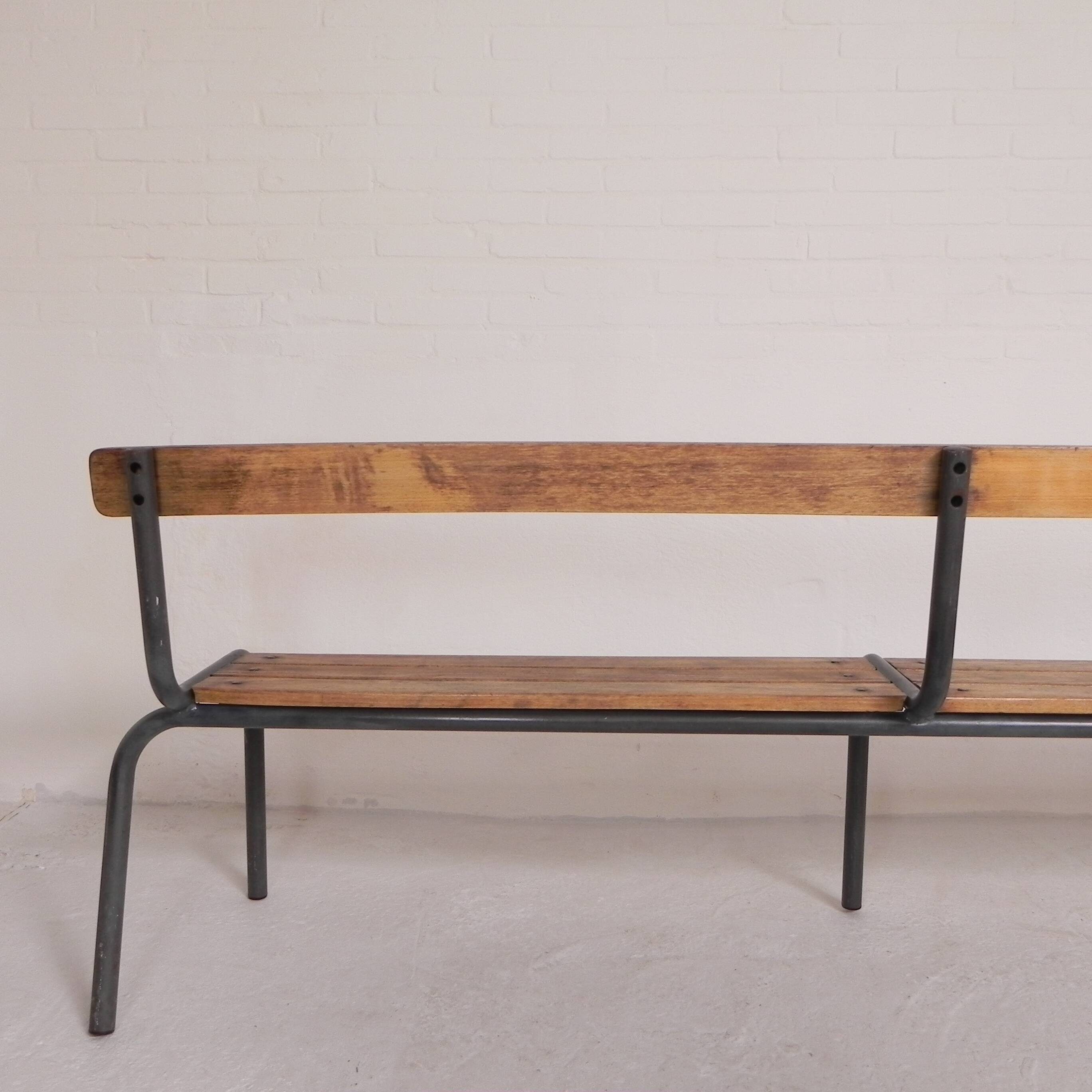 Industrial slatted bench from a French school, 1960s.