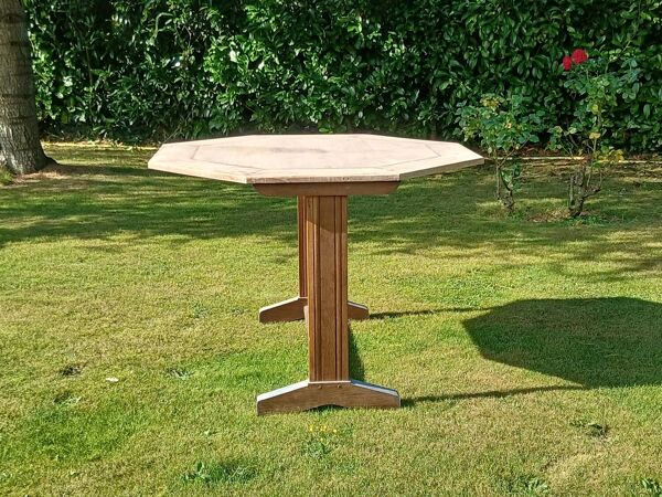 Table de Repas Octogonale Vintage – Bois Massif & Piètement Tréteau –