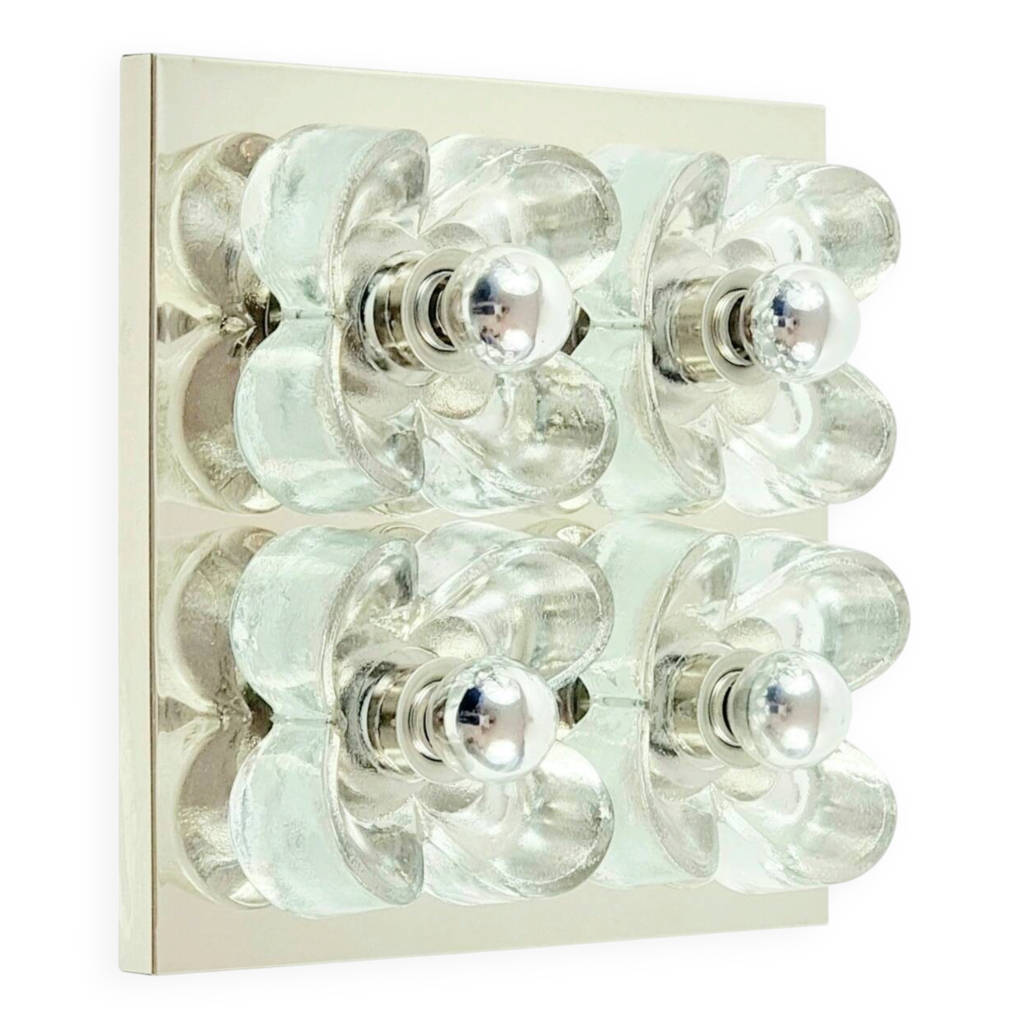 Applique murale florale XL des années 1960 en verre et chrome par Sische.