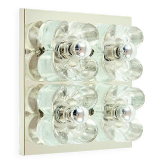 XL Mid Century floral wall light in glass and chrome by Sische, 1960s.