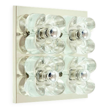 XL Mid Century floral wall light in glass and chrome by Sische, 1960s.