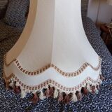 Vintage XXL pagoda lampshade with ecru fabric headband and fringes