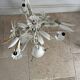 Vintage floral metal painted chandelier – 3 lights – 1970s