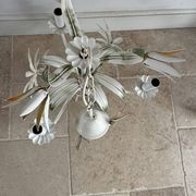Vintage floral metal painted chandelier – 3 lights – 1970s