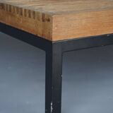 Table basse vintage à lattes en teck et métal, 1960