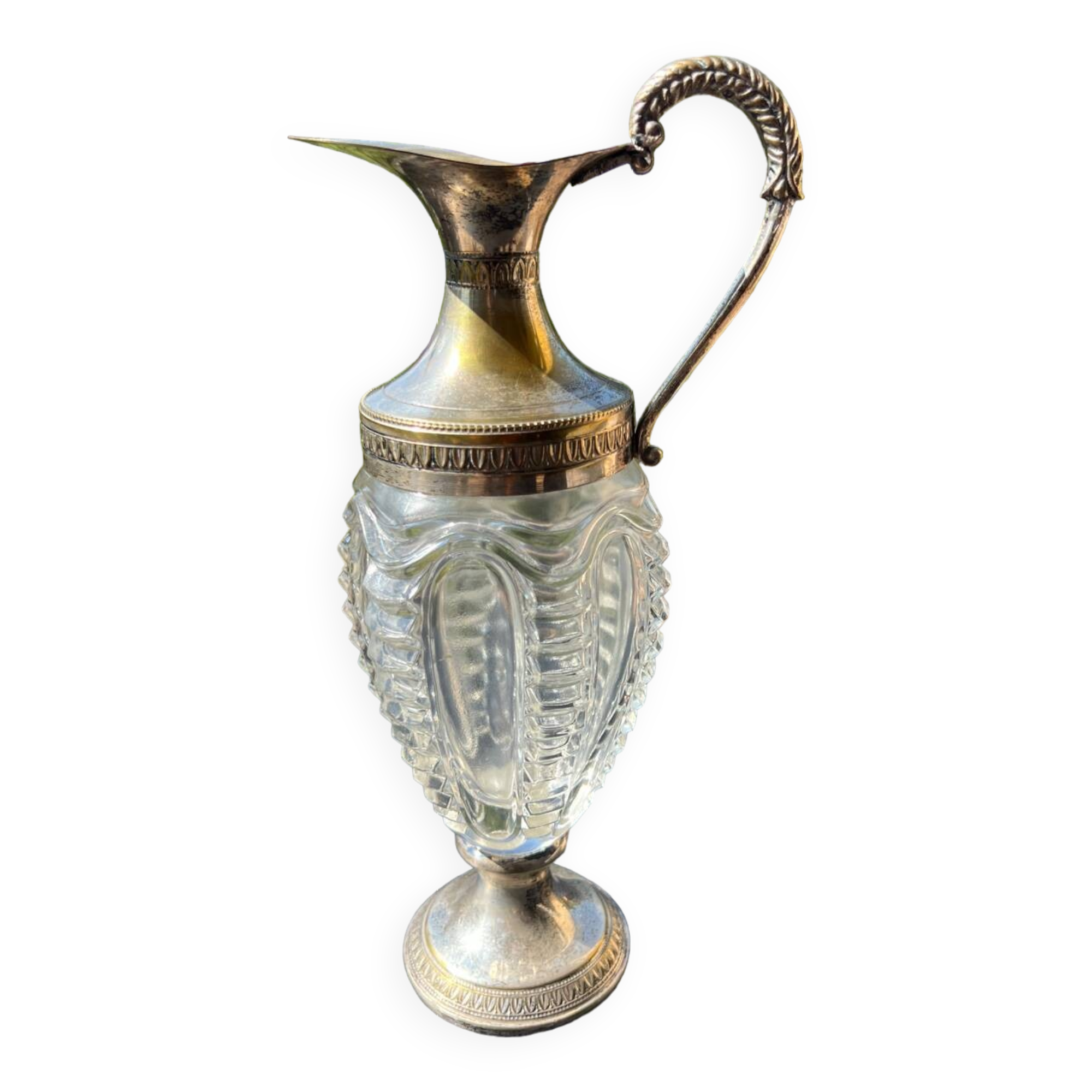 Ewer in molded Murano Venetian glass and metal