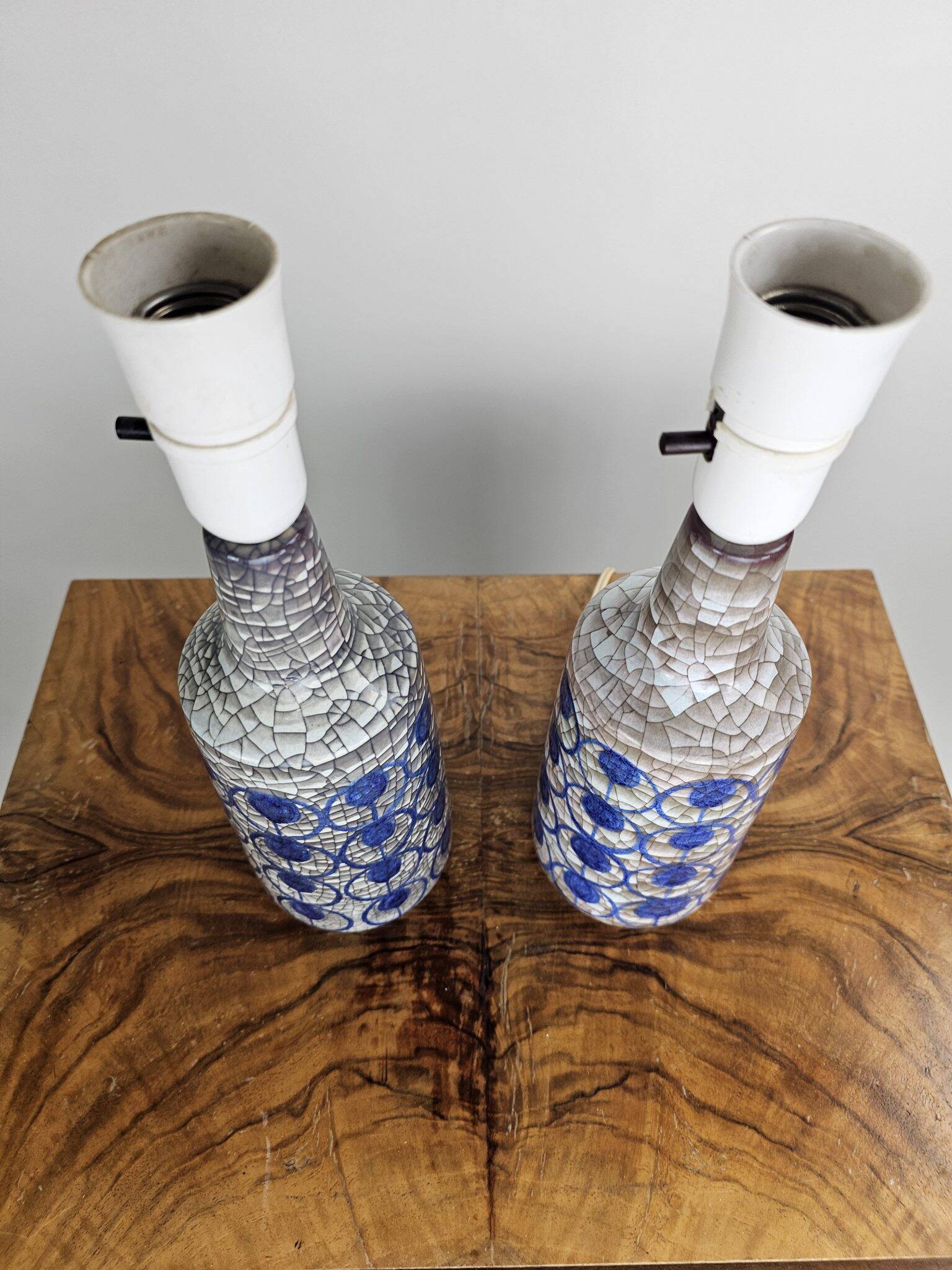 Marianne Starck. Set of 2 table lamps Bornholm pottery by Michael Andersen, Denmark, Persian crackle glaze, 1960s.