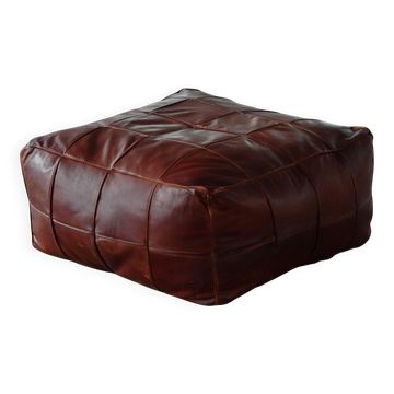 Modern mid-20th century pouf, Moroccan patchwork leather, brown, 1970s.
