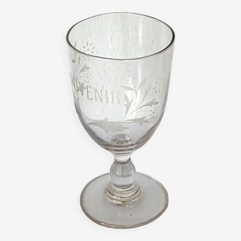 Mouth blown glass engraved 'souvenir' and flower decoration 1900