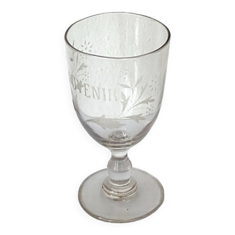 Mouth blown glass engraved 'souvenir' and flower decoration 1900