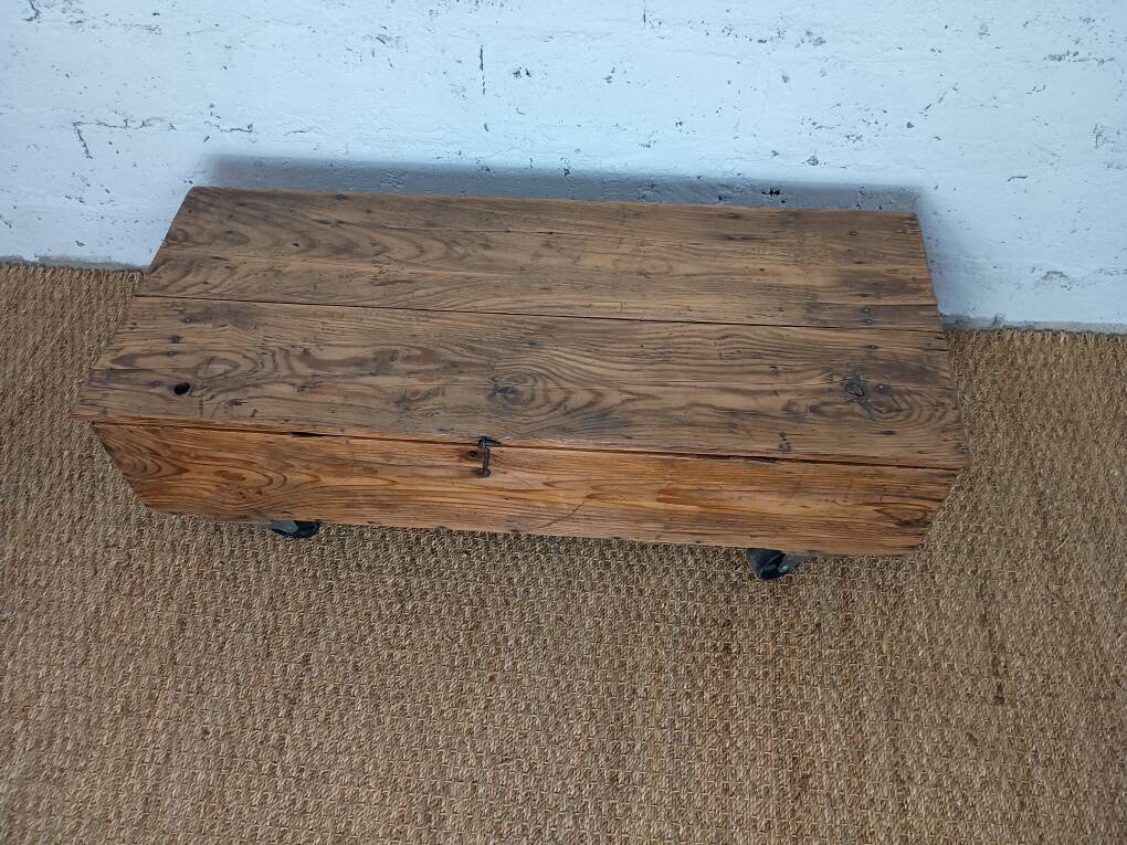 Rustic coffee table on wheels