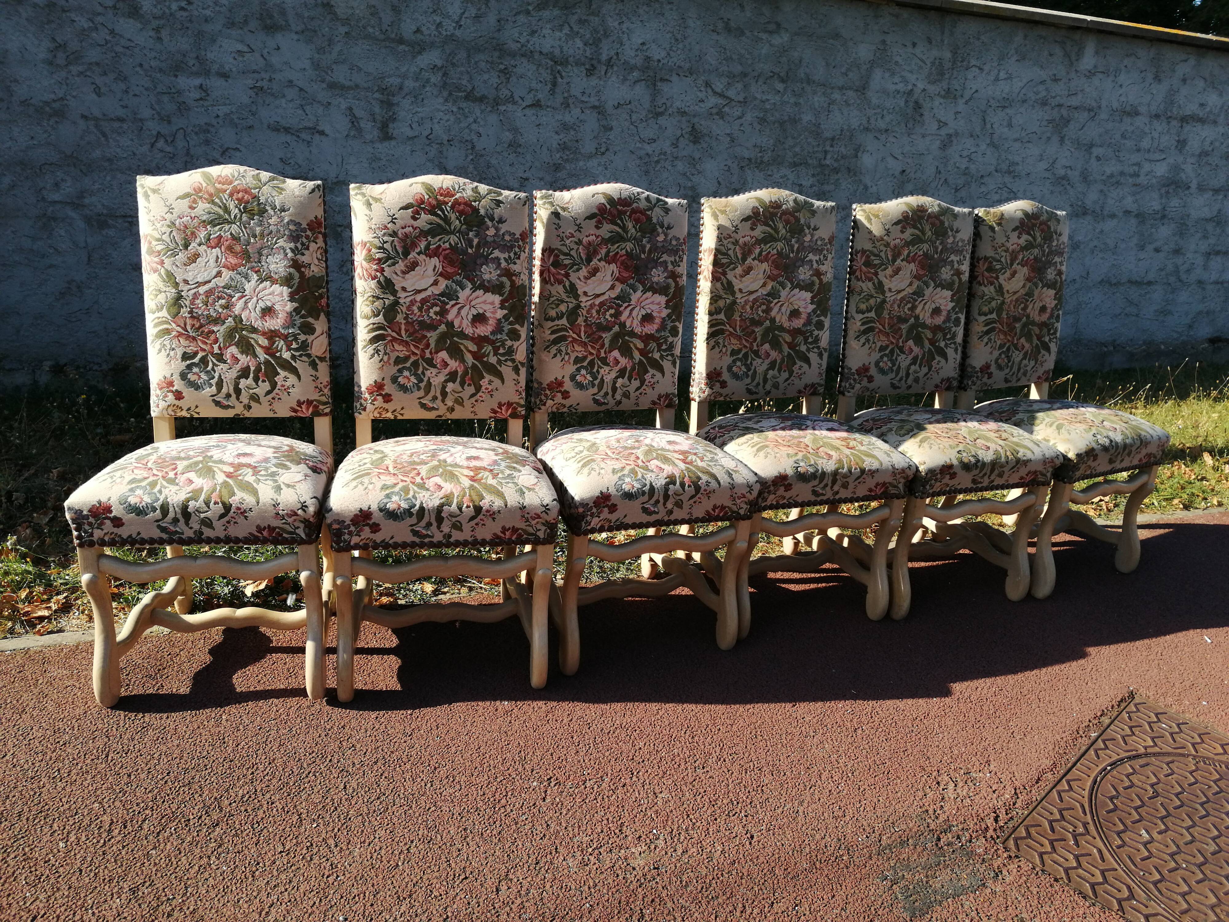 Lot de 6 chaises style Louis XIV en os de mouton