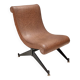 Fauteuil lounge en skaï marron avec pieds en métal verni noir, Italie