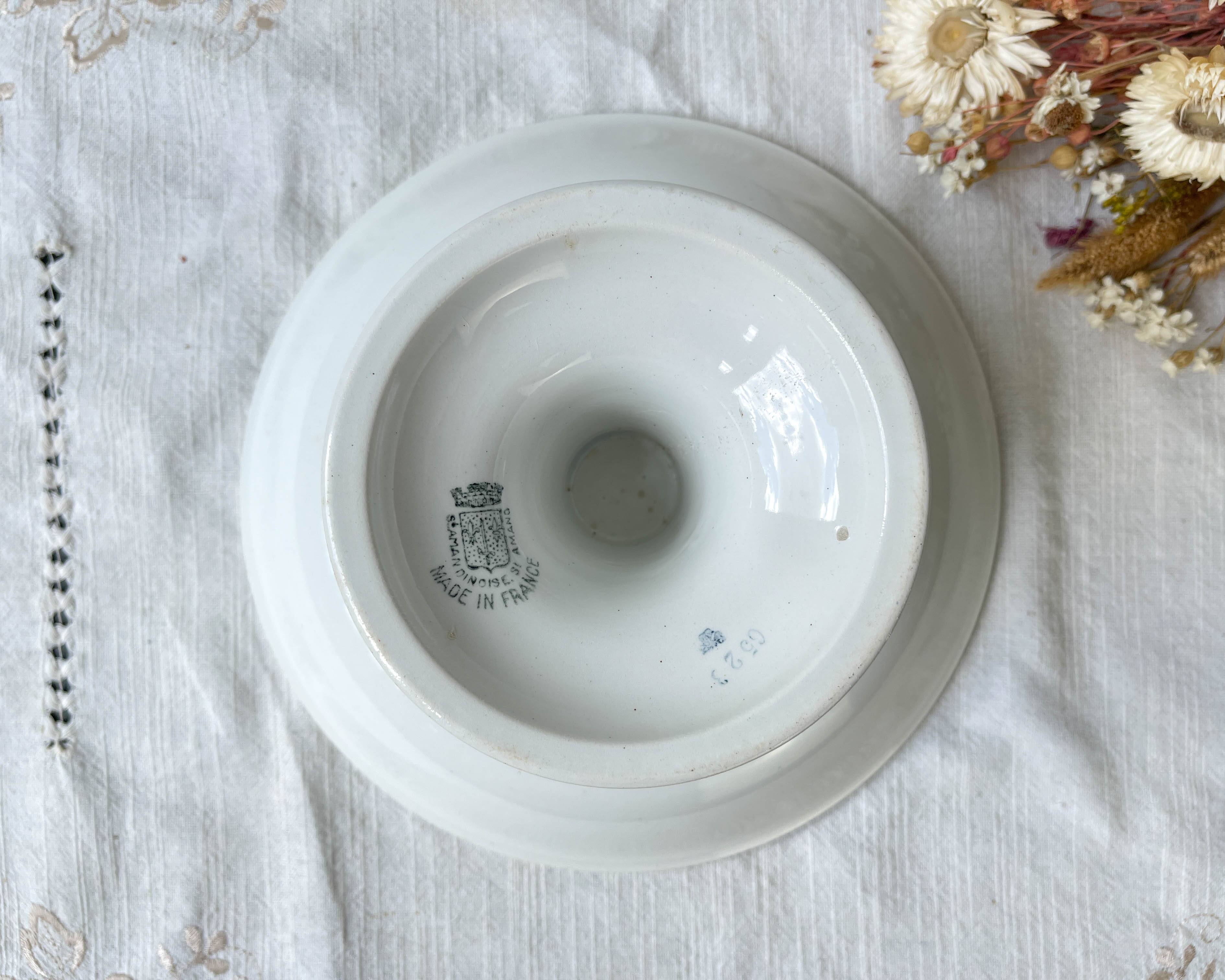 Vintage pedestal dish Blue Iron Earth St Amand French