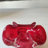Murano empty pocket Floral shape 3 petals. In Murano Italian blown art glass. Ruby red