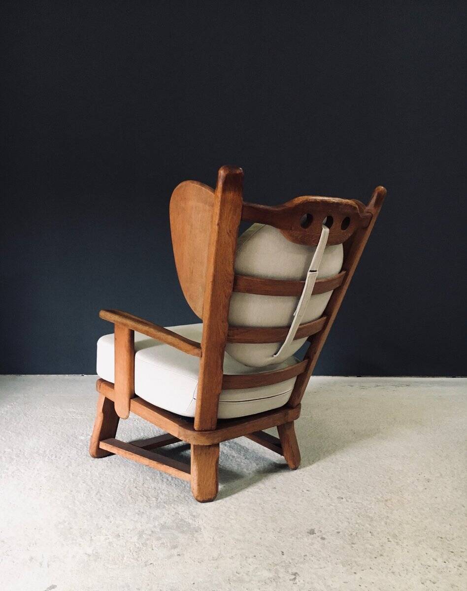 Brutalist Oak Wingback Lounge Chair, Netherlands, 1950s
